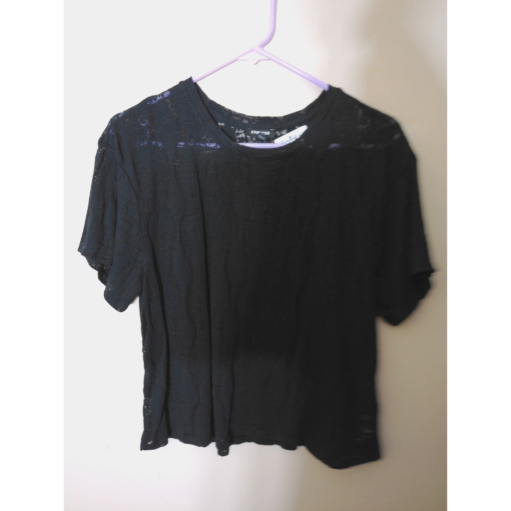 Express Burnout T-Shirt Womens Large Black Sheer Short Sleeve Relaxed Minimalist